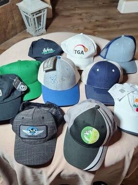 Assorted Men's Lot 10 Some Mesh Back Baseball Caps - Blue/Gray/Green/Navy White